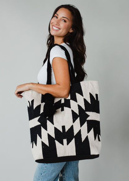 Cream & Black Aztec Tote