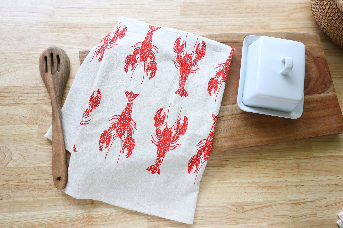 Lobster Kitchen Towel, Handprinted Coastal Towel