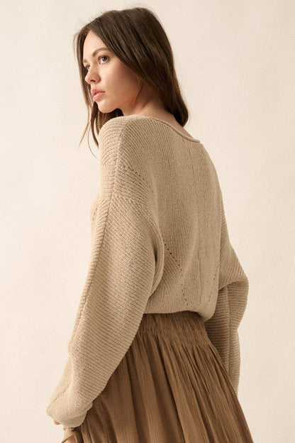 Simple Rib-Knit Dolman-Sleeve Sweater