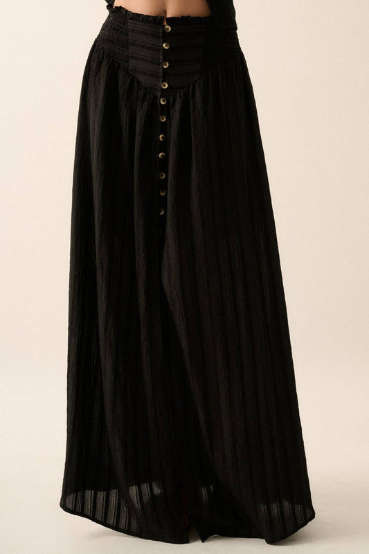 Textured Smocked Yoke Woven Maxi Skirt