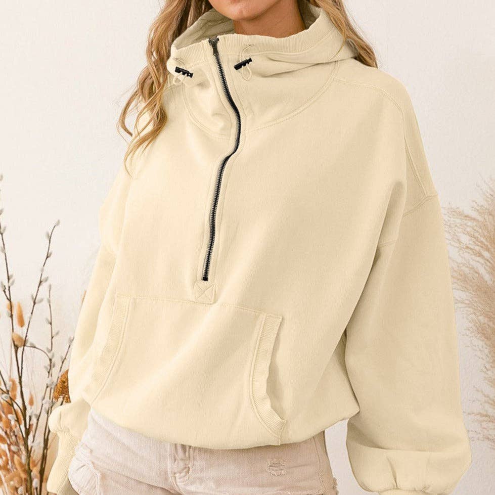 Drawstring Waist Zipped Hoodie w/Pocket