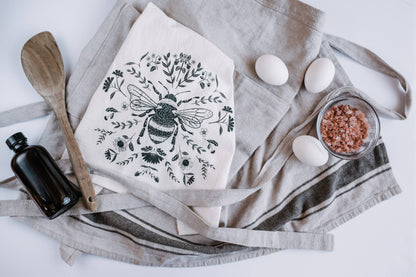 TEA TOWEL with  Charcoal  Bee / Bee Decor / Home Decor