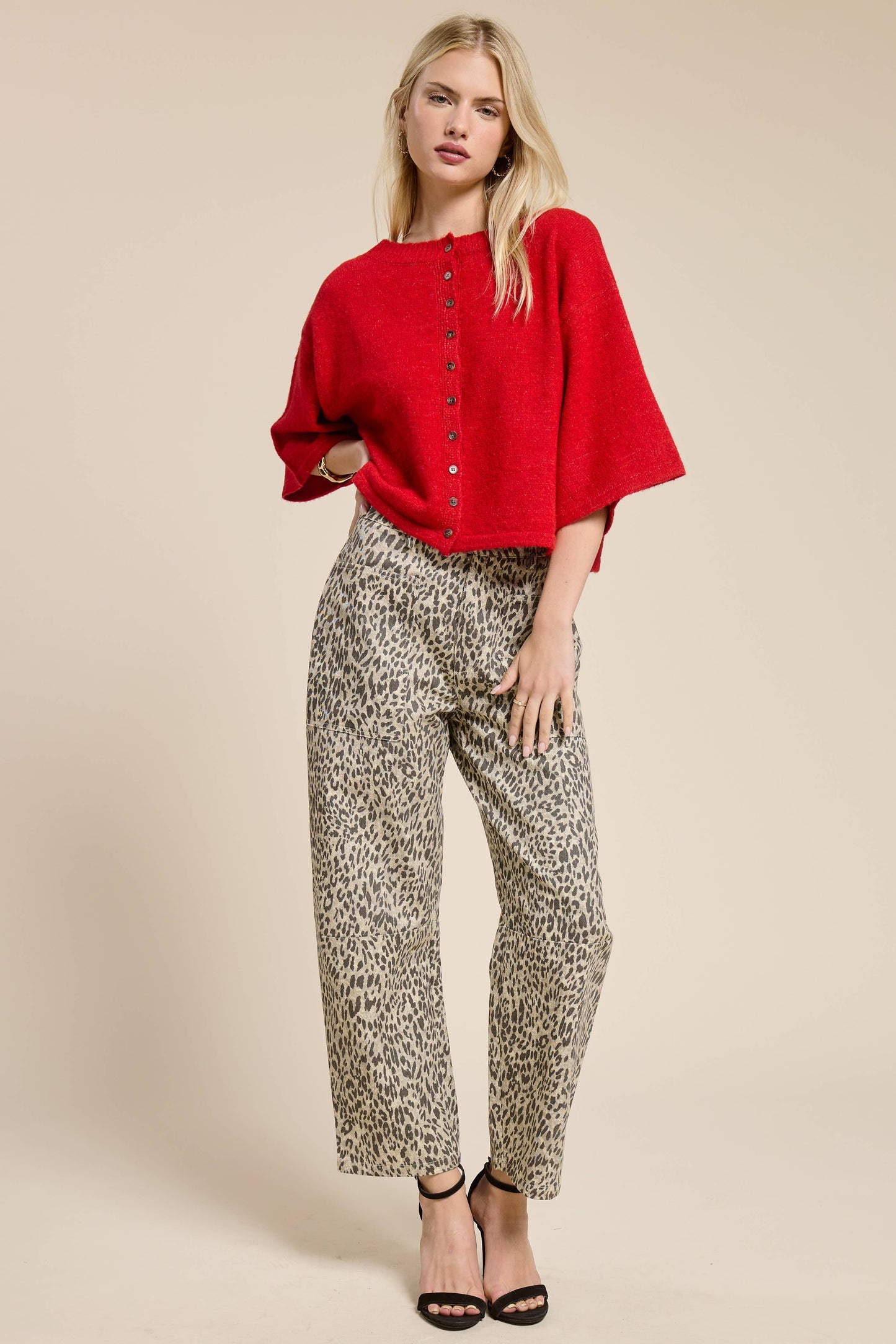 Wide Sleeve Button Front Knit Cardi