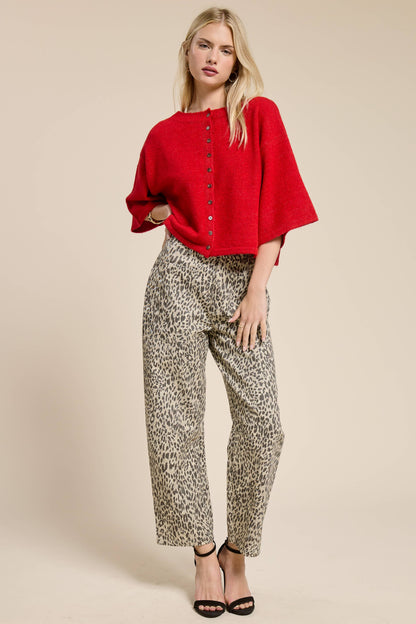 Wide Sleeve Button Front Knit Cardi