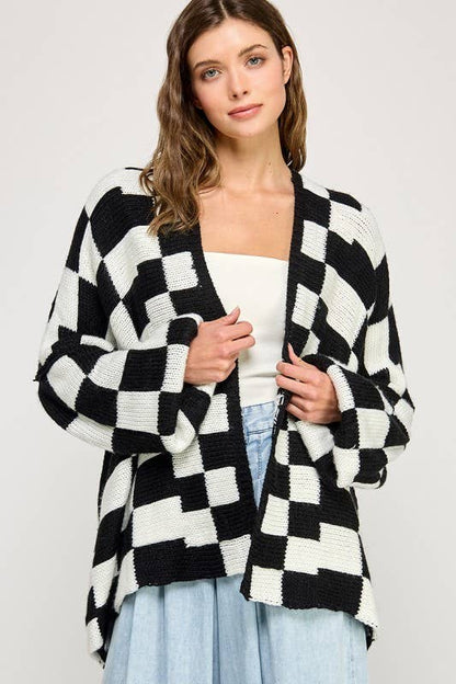 Checkered Drop Shoulder Cardi
