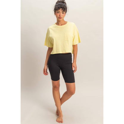 Boxy Crew Neck Top With Pocket