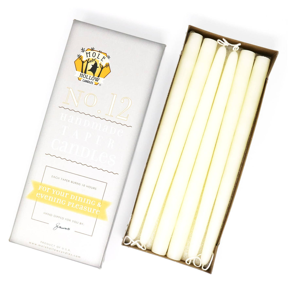 12" Hand Dipped Taper Candles USA Made