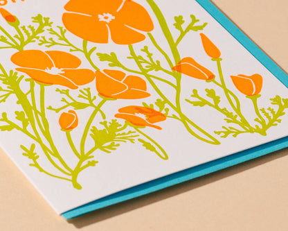 Letterpress Poppy Birthday Card