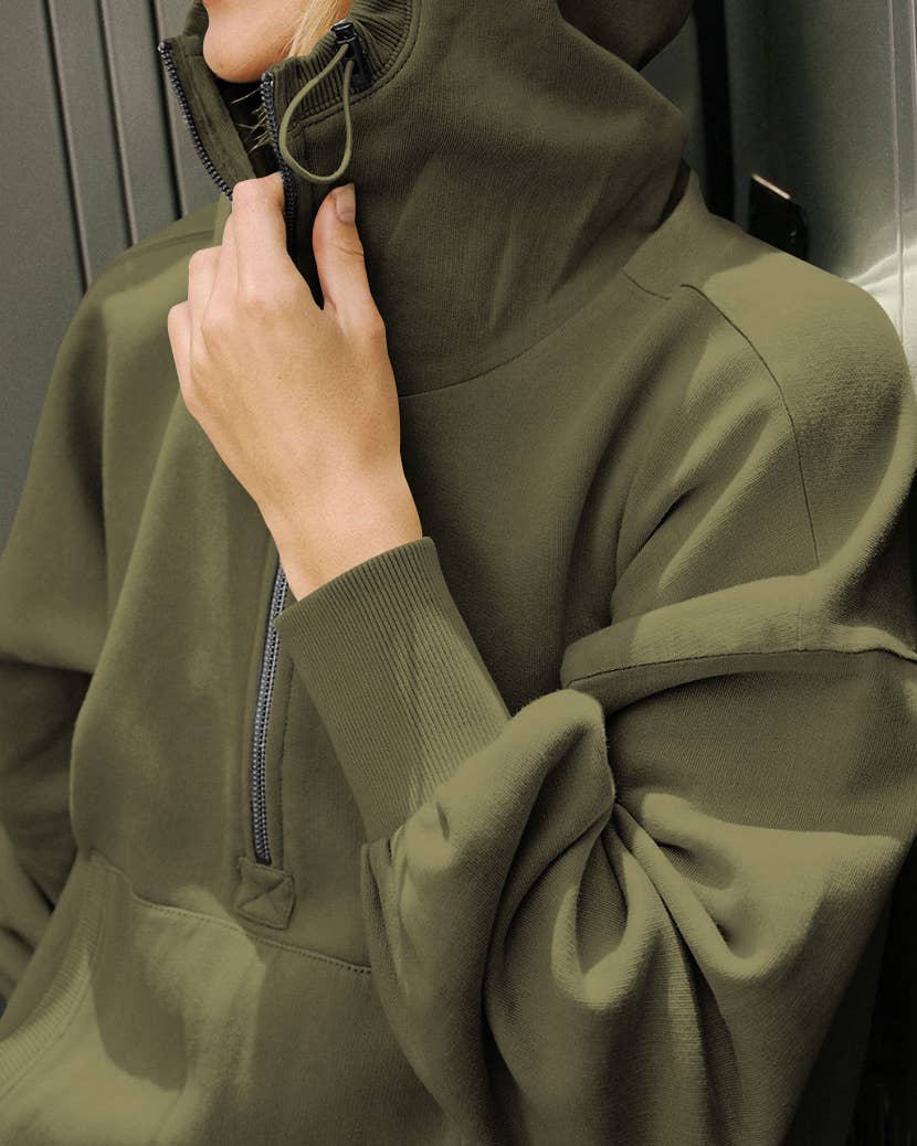 Quarter Zip Collar Pocket Hoodie