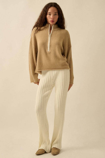 Textured Knit Half-Zip Mock-Neck Sweater