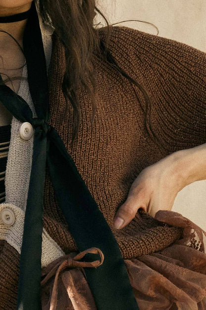 Ribbed Knit Contrast Cardigan Sweater