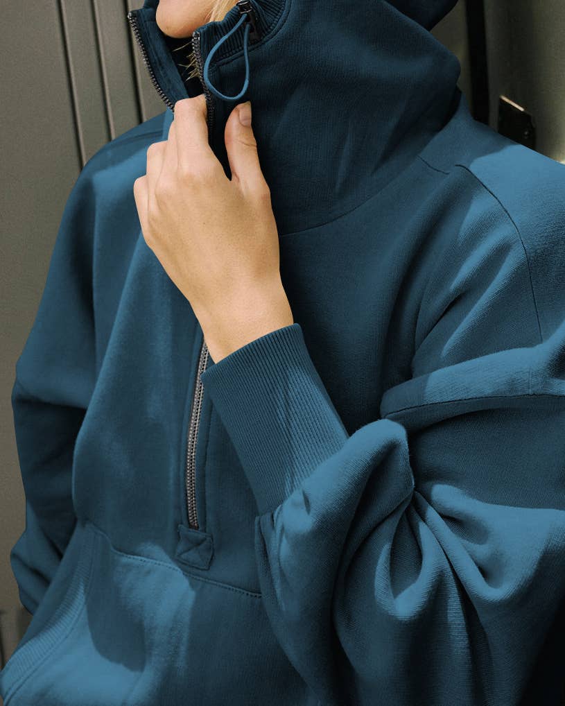 Quarter Zip Collar Pocket Hoodie