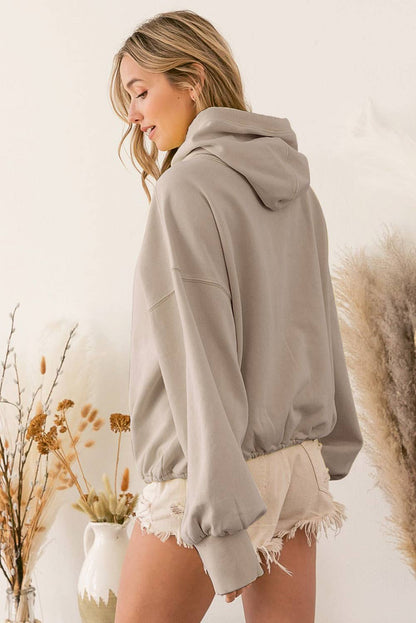 Drawstring Waist Zipped Hoodie w/Pocket