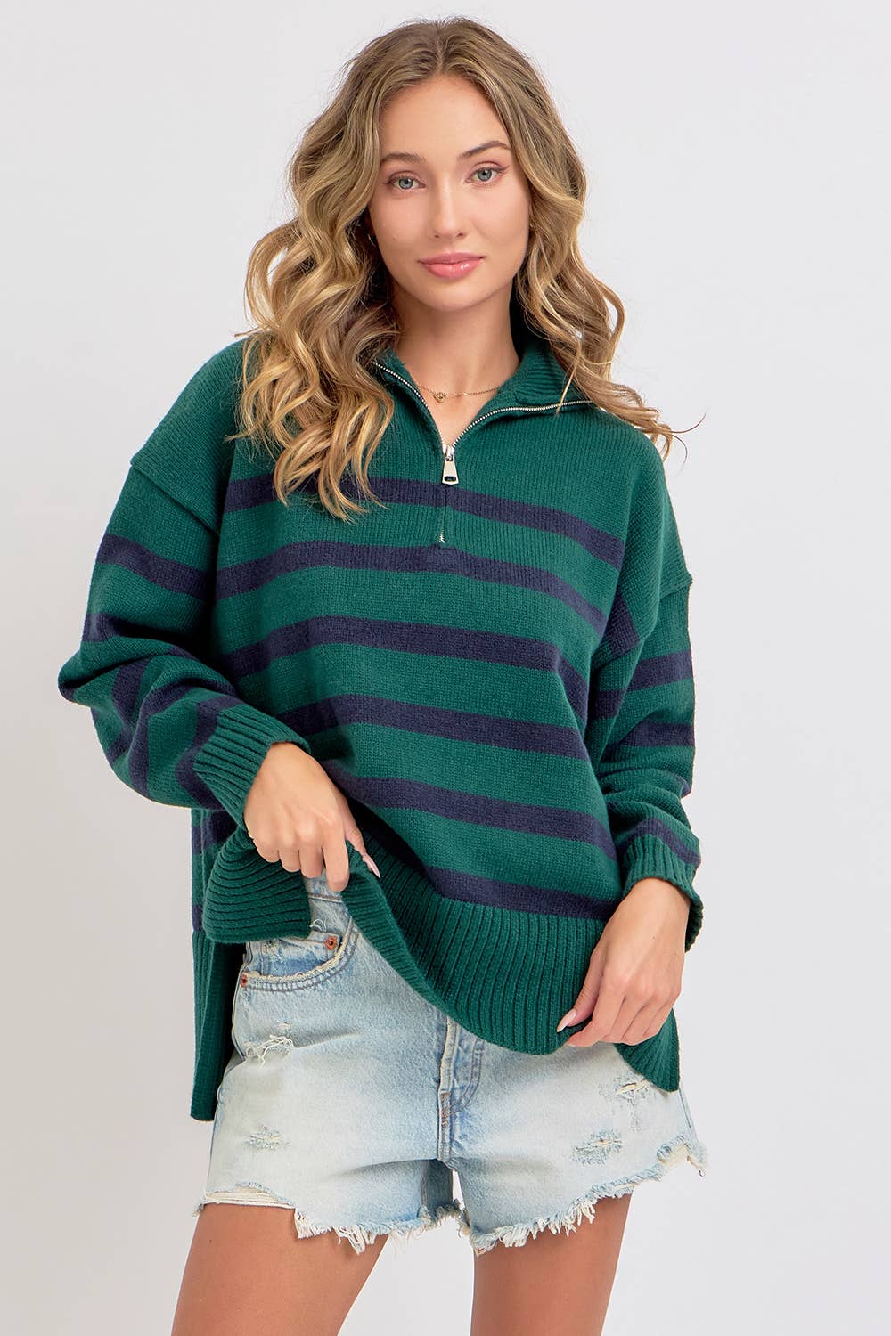 Striped Zip Front Sweater
