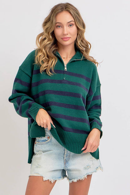 Striped Zip Front Sweater
