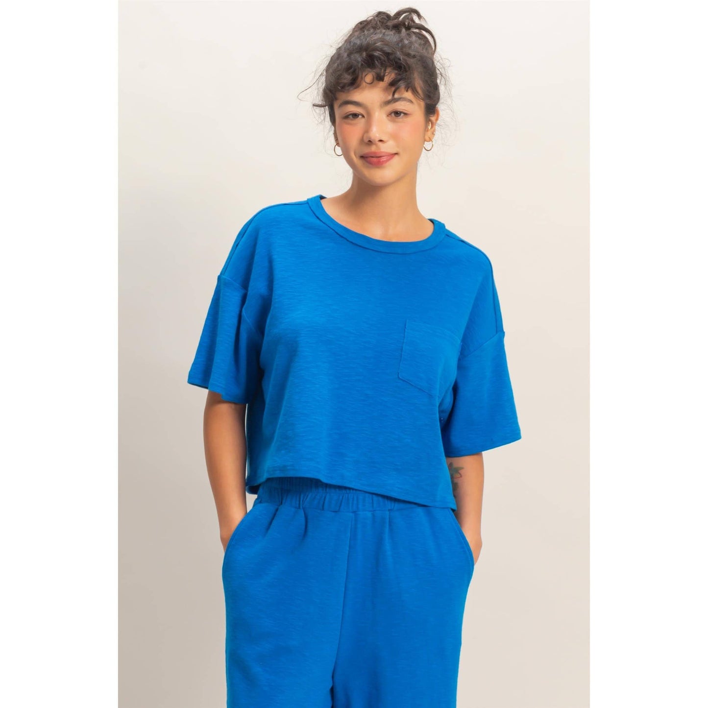 Boxy Crew Neck Top With Pocket