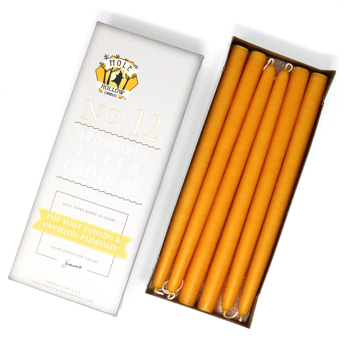 12" Hand Dipped Taper Candles USA Made