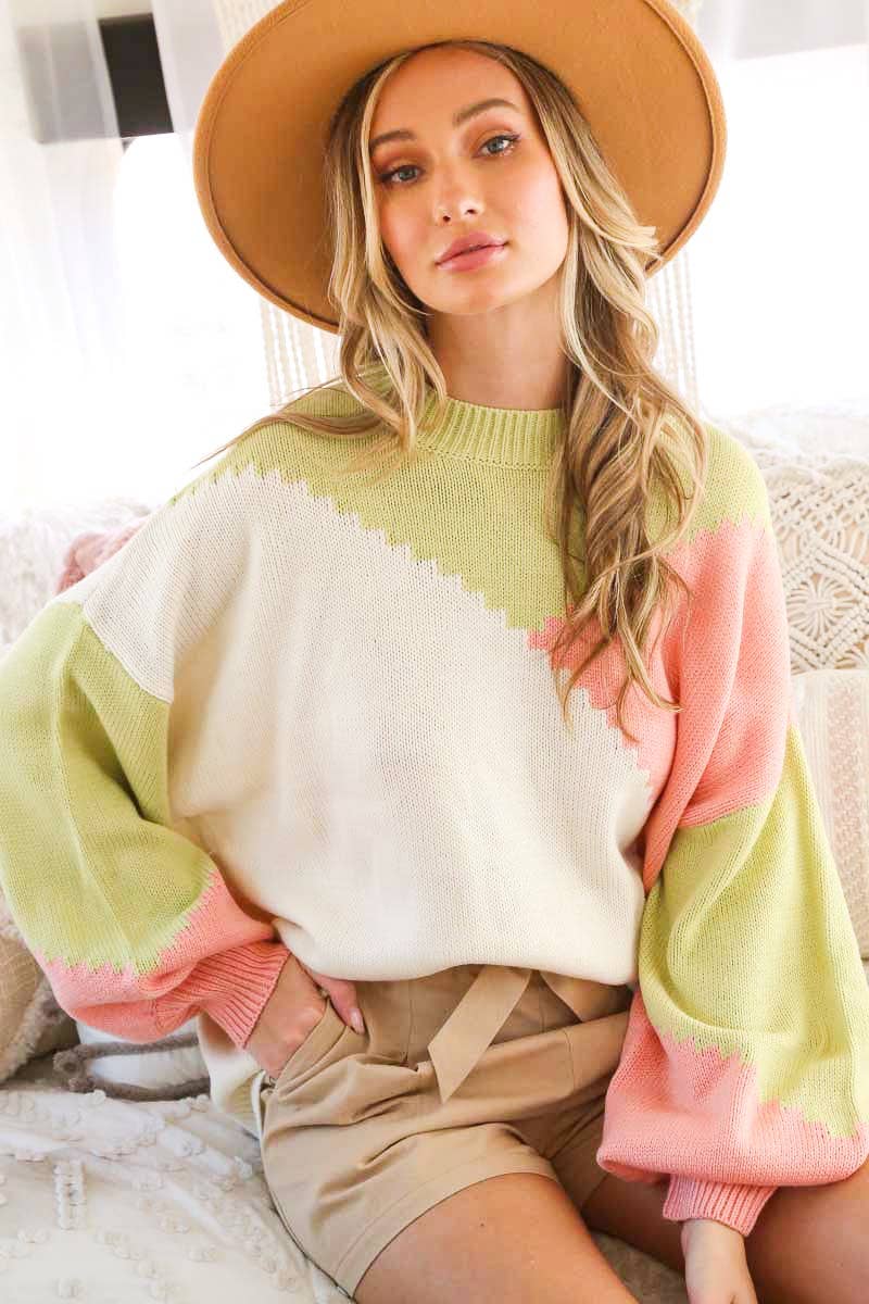 Color Block Chunky Knit Sweater