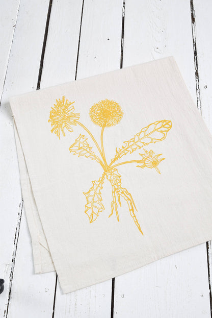 Dandelion Tea Towel - Mustard Yellow - Kitchen Decor - Gifts