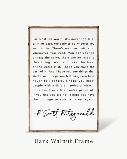 F. Scott Fitzgerald Quote Framed Print – Inspirational Art