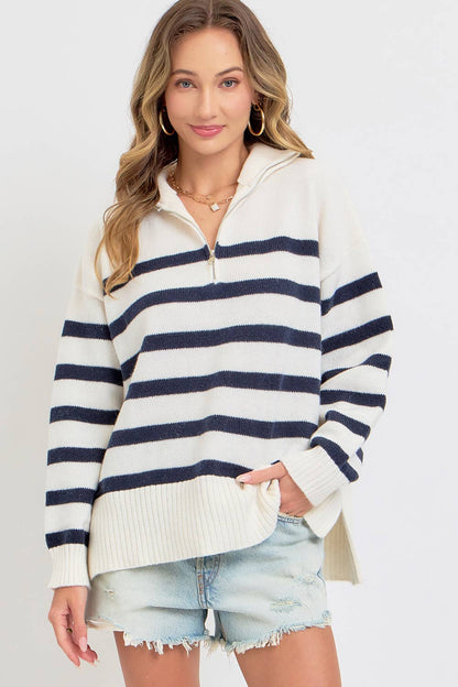 Striped Zip Front Sweater