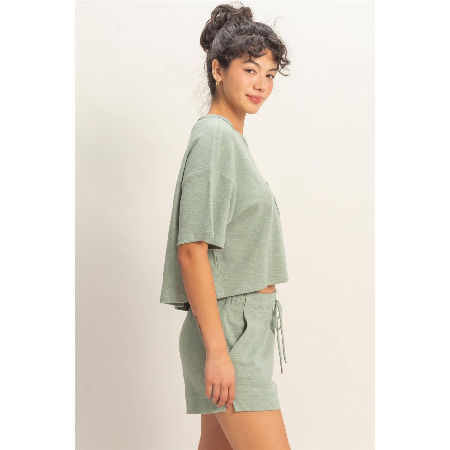 Boxy Crew Neck Top With Pocket