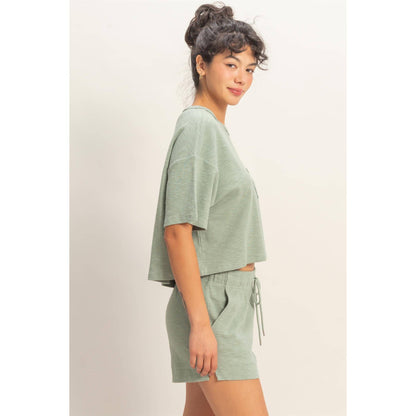 Boxy Crew Neck Top With Pocket