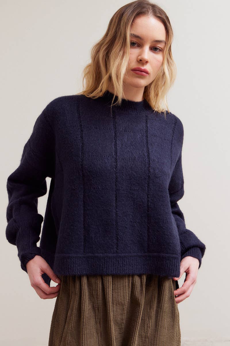 Textured Grid Knit Sweater