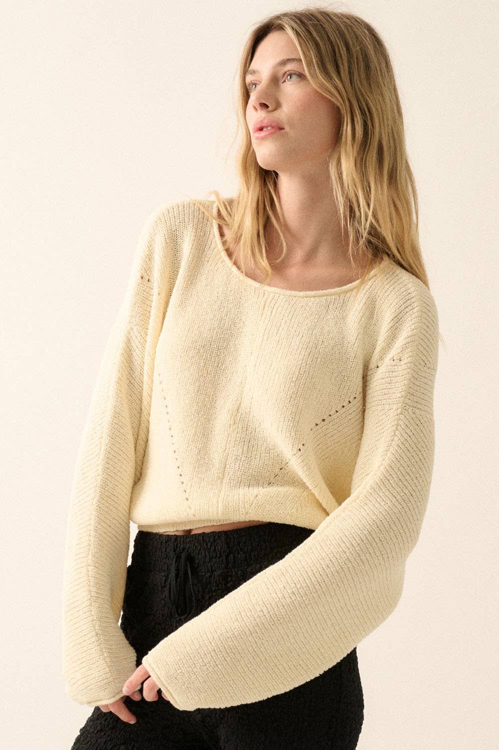 Simple Rib-Knit Dolman-Sleeve Sweater