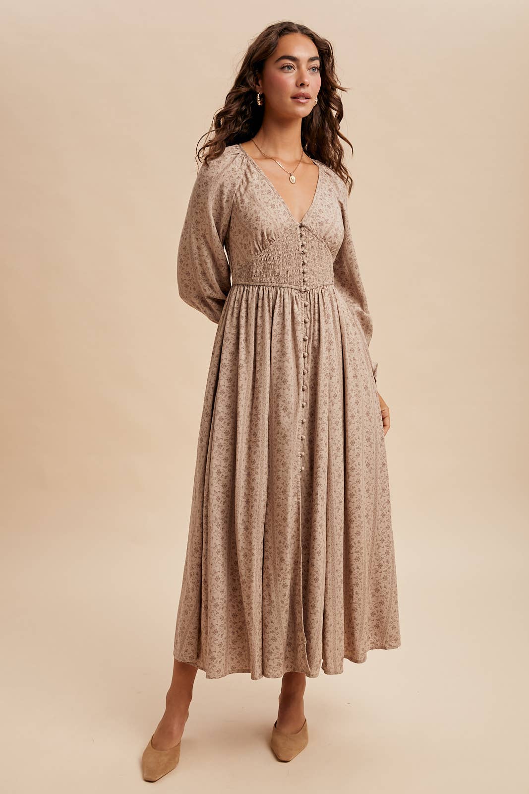 Smocked Button Down Maxi