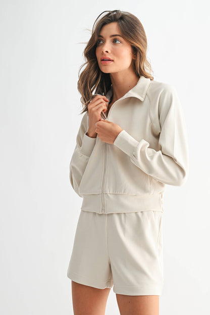 Luxe Sand Wash Rib Zip Jacket