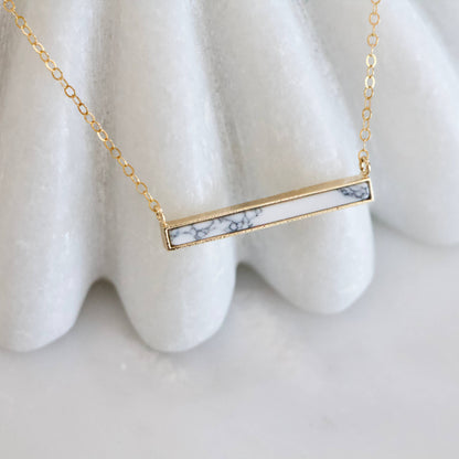 Turquoise, White Turquoise Bar Necklace