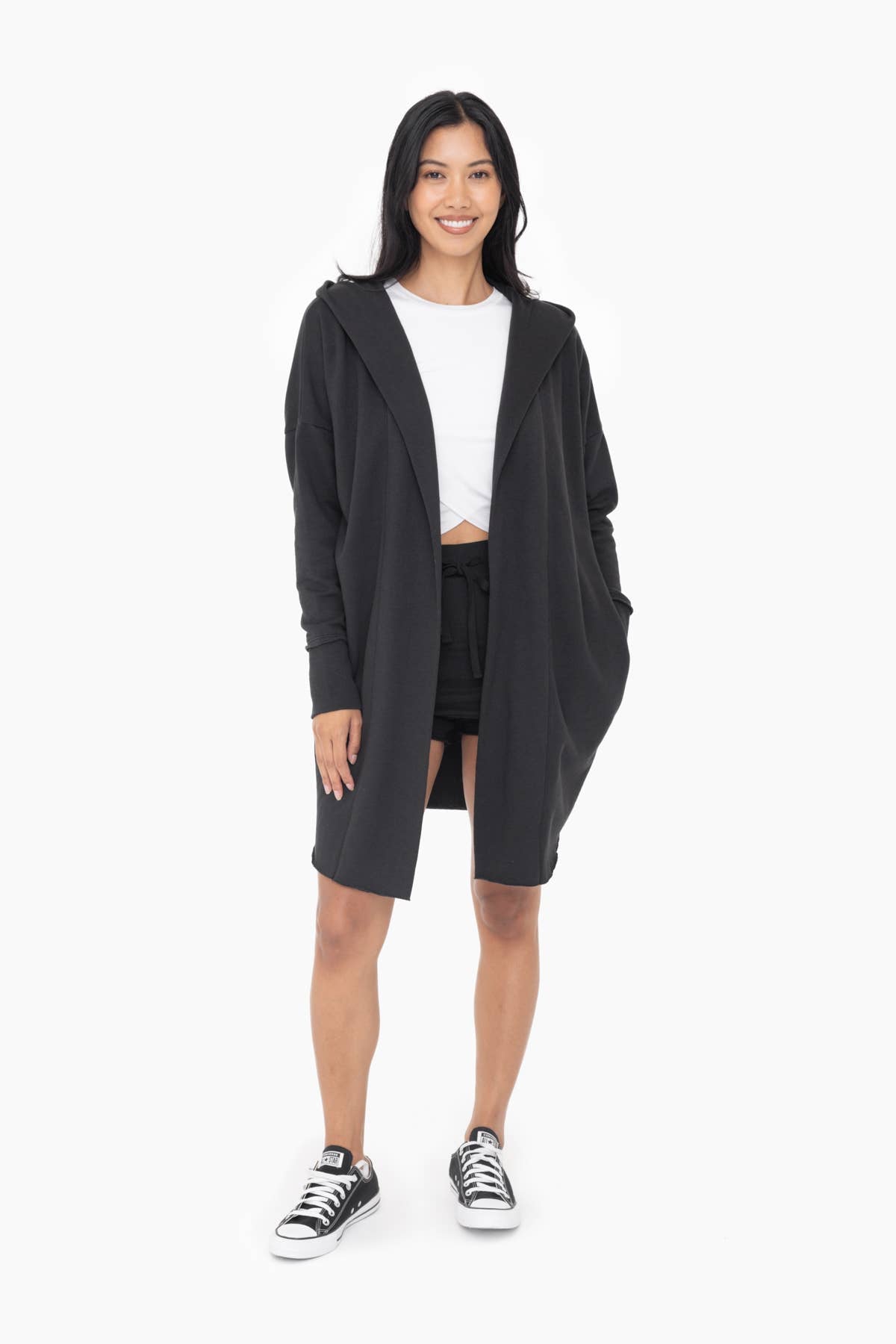 Open Front Longline Hoodie Cardigan