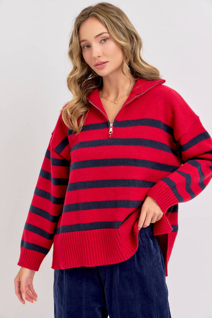 Striped Zip Front Sweater
