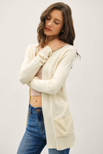 Essential Cotton Blend Open Front Cardigan