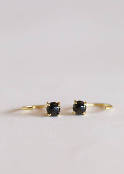 Huggies - Obsidian - Gold Earrings