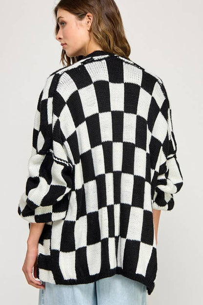 Checkered Drop Shoulder Cardi