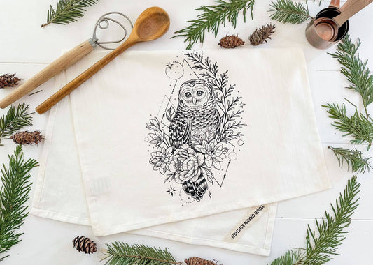 Tea Towel/ Floral Owl / Kitchen Towel