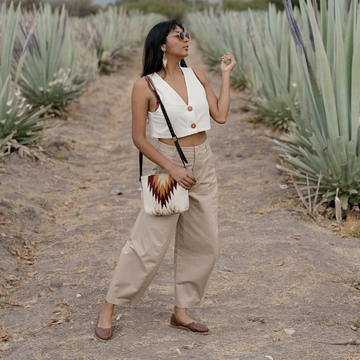 Copal Zapotec Wool Crossbody–Leather Trim