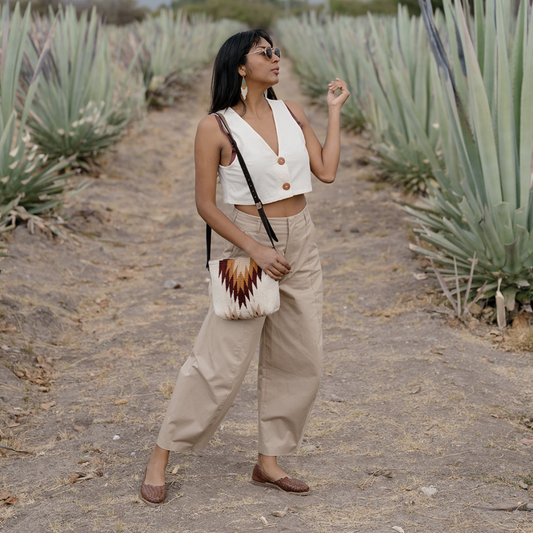 Copal Zapotec Wool Crossbody–Leather Trim