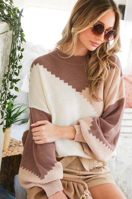Color Block Chunky Knit Sweater