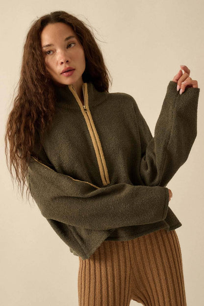 Textured Knit Half-Zip Mock-Neck Sweater