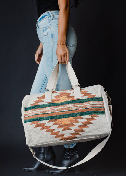 Cream, Rust & Green Aztec Duffel