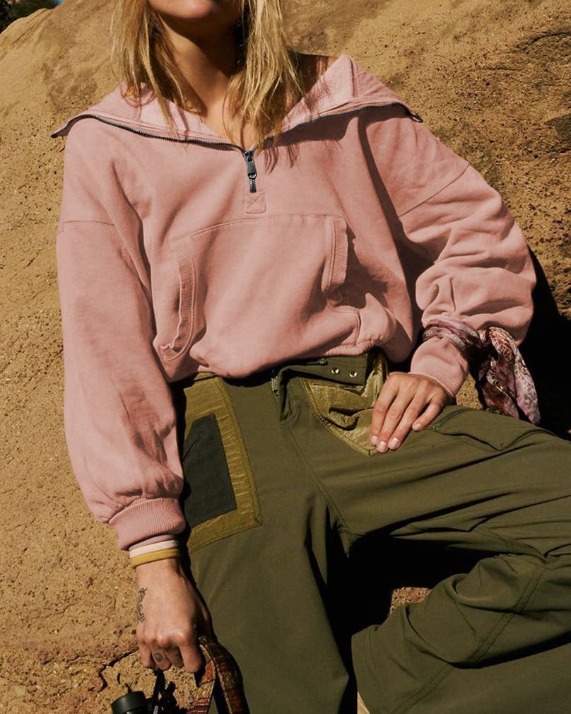 Quarter Zip Collar Pocket Hoodie