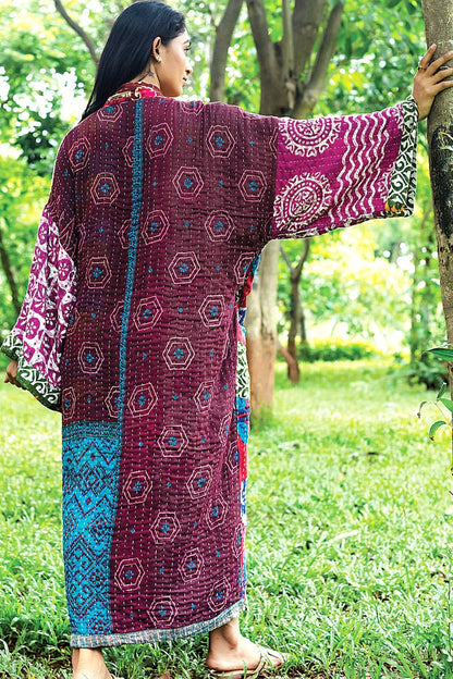 Kantha Kimono Quilted Cotton Robe