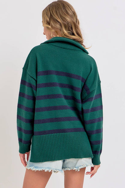 Striped Zip Front Sweater