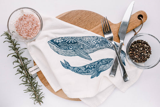 Whale Tea Towel / Kitchen Towel / Cabin Decor