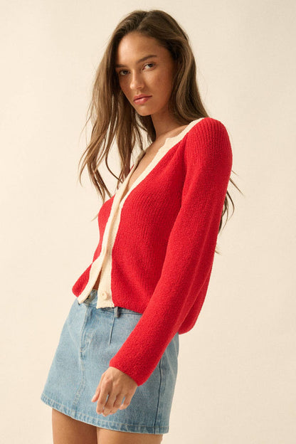 Ribbed Knit Contrast Cardigan Sweater