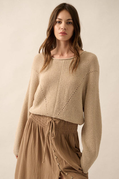 Simple Rib-Knit Dolman-Sleeve Sweater