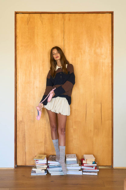 Contrast Collar Polo Sweater